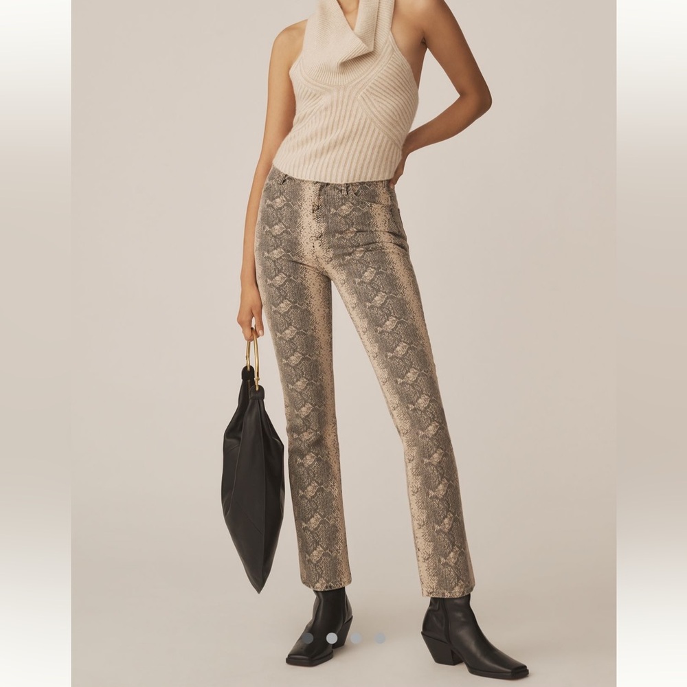 MOTHER Snake Print Ankle Jeans in Beige and Black